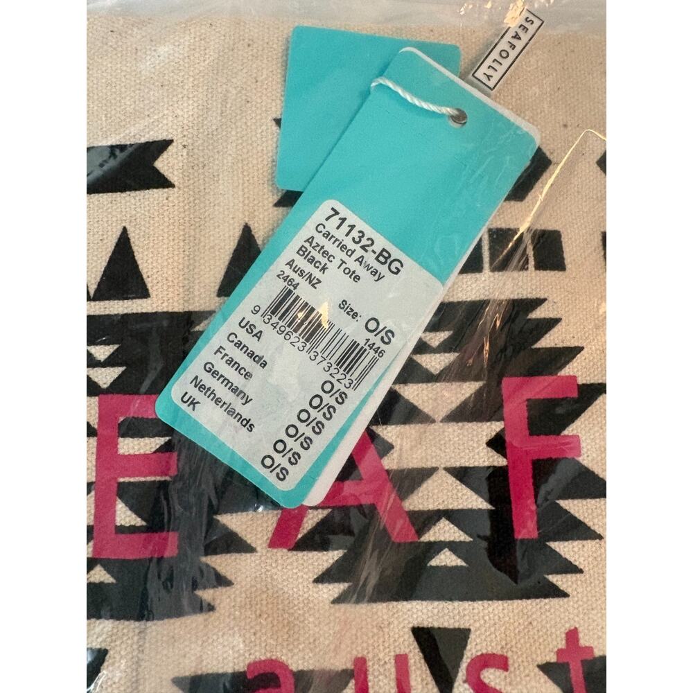 NEW! Seafolly Australia Aztec Canvas Tote Bag Black Beach Travel Carryall NWT - Picture 4 of 5